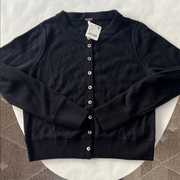 NWT Free People Nocturnal Solid Cashmere Wool Cardigan Button Down Black XS $128 - Picture 5 of 10